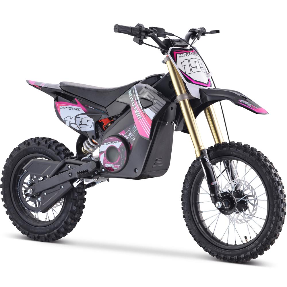 MotoTec 48v Pro Moto eléctrica de cross 1600w Litio rosa